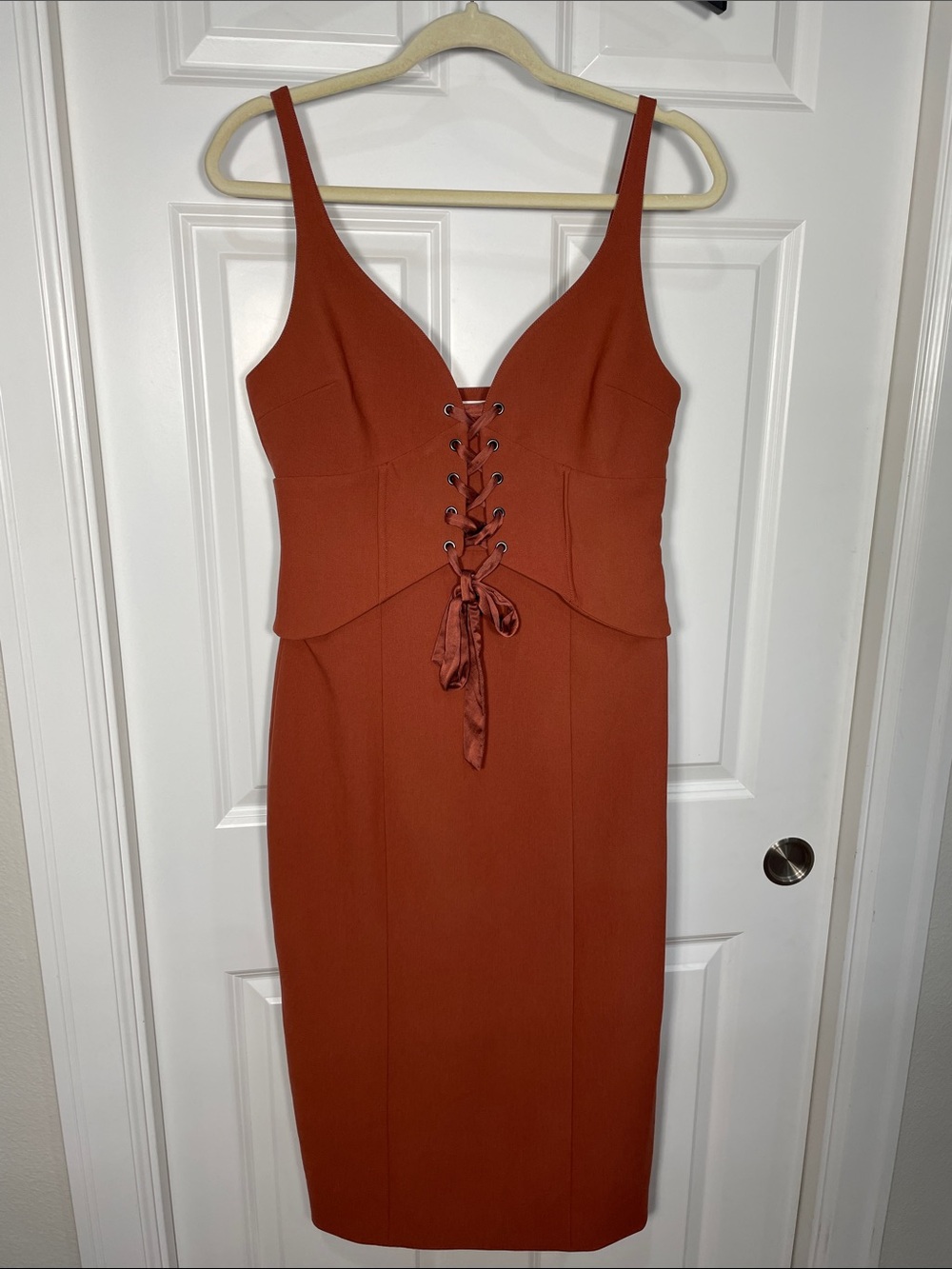 CINQ A SEPT Demia Bustier Corset Lace Up Midi Dress Sz 8 Sleeveless Burnt Orange